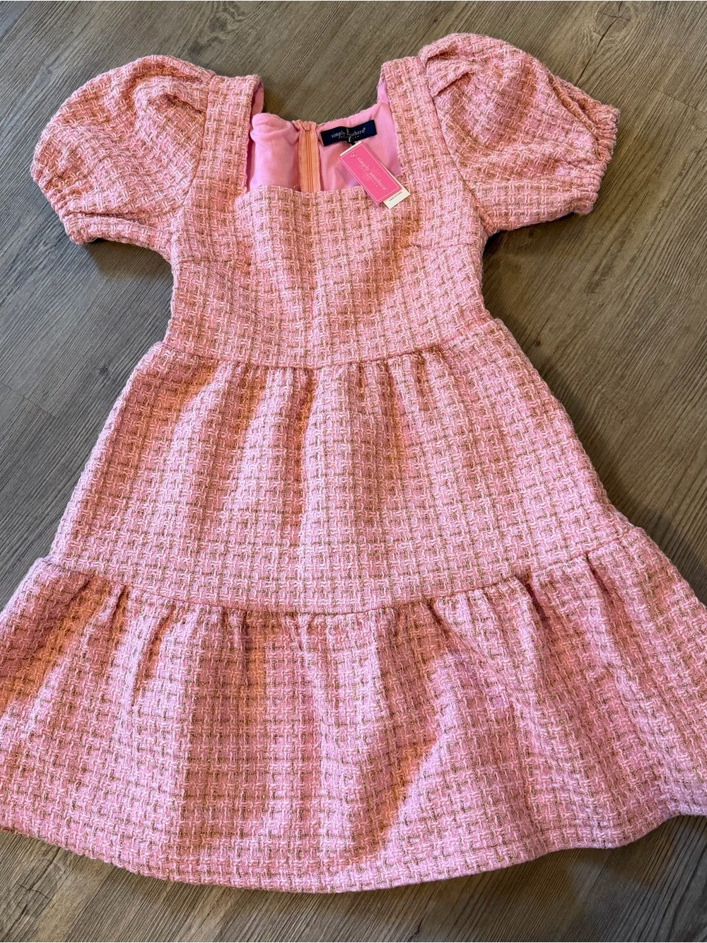 Simply Southern Pink Tweed Puff-Sleeve Dress